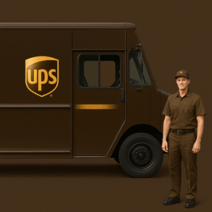 UPS truck and uniform in signature brown